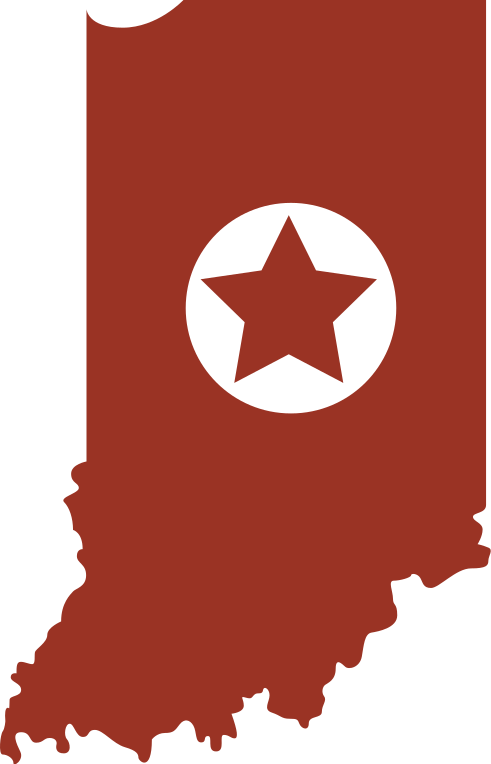 Drawing of the state of Indiana, with a star in the middle